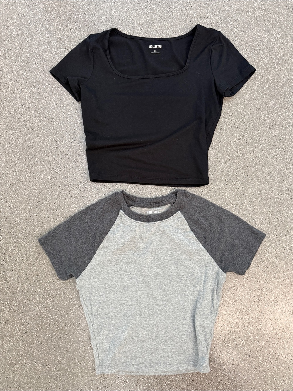Hollister Black Crop Scoop Tee & Grey Raglan Short Sleeve Top
